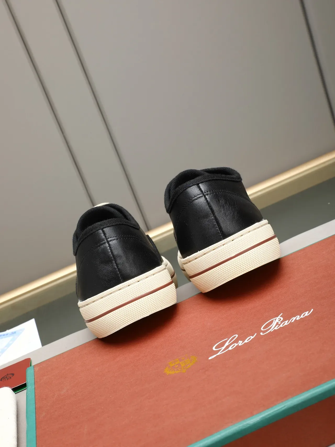 Preto Beige Couro Superior Sola Borracha Creme Tênis Casual 3