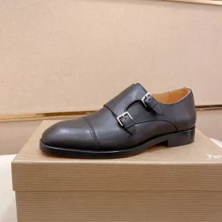 Black Beige Strap Cap Toe Monk Shoes