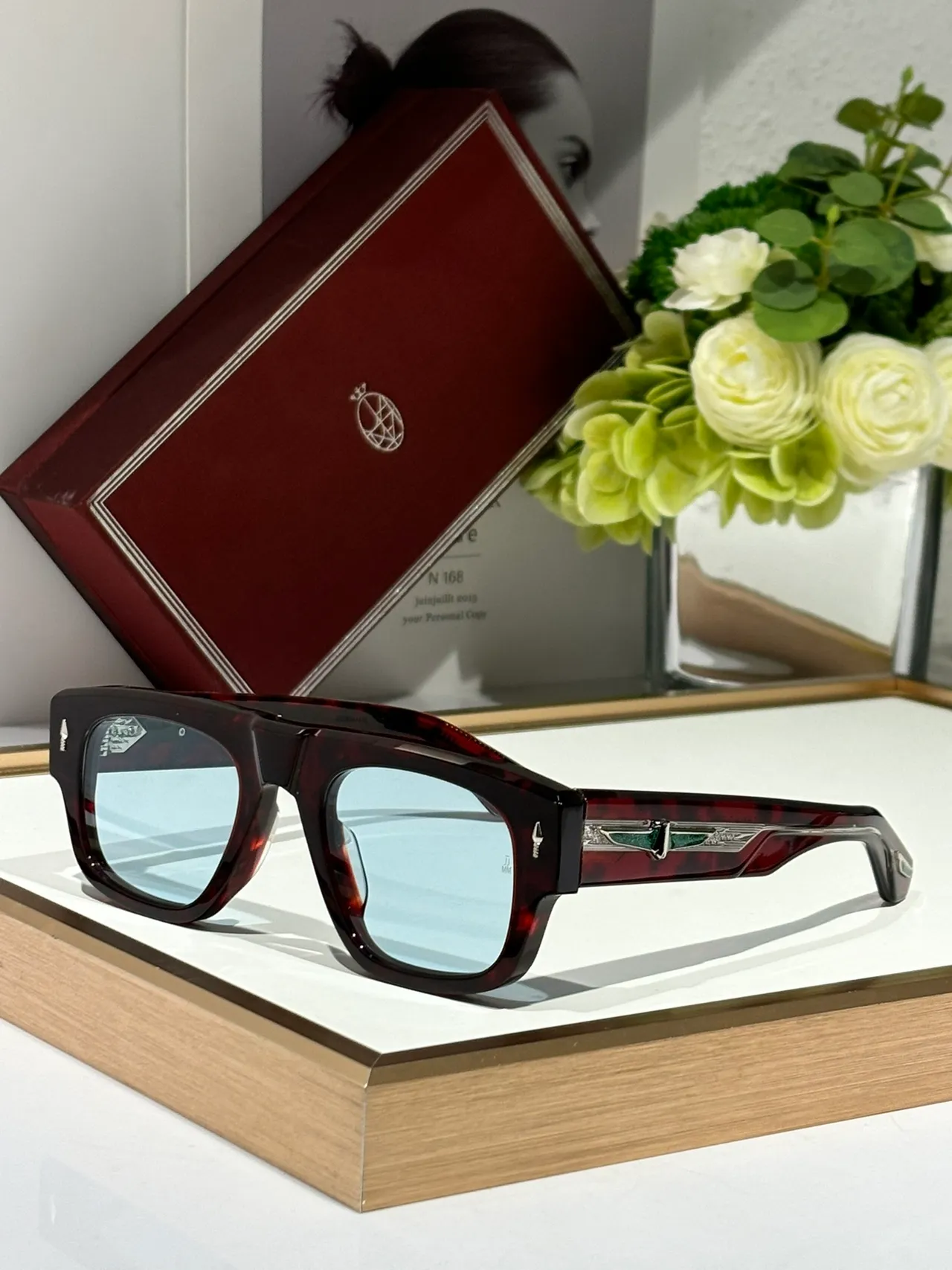 Black Brown Rectangular Frame Double Bridge Sunglasses 7