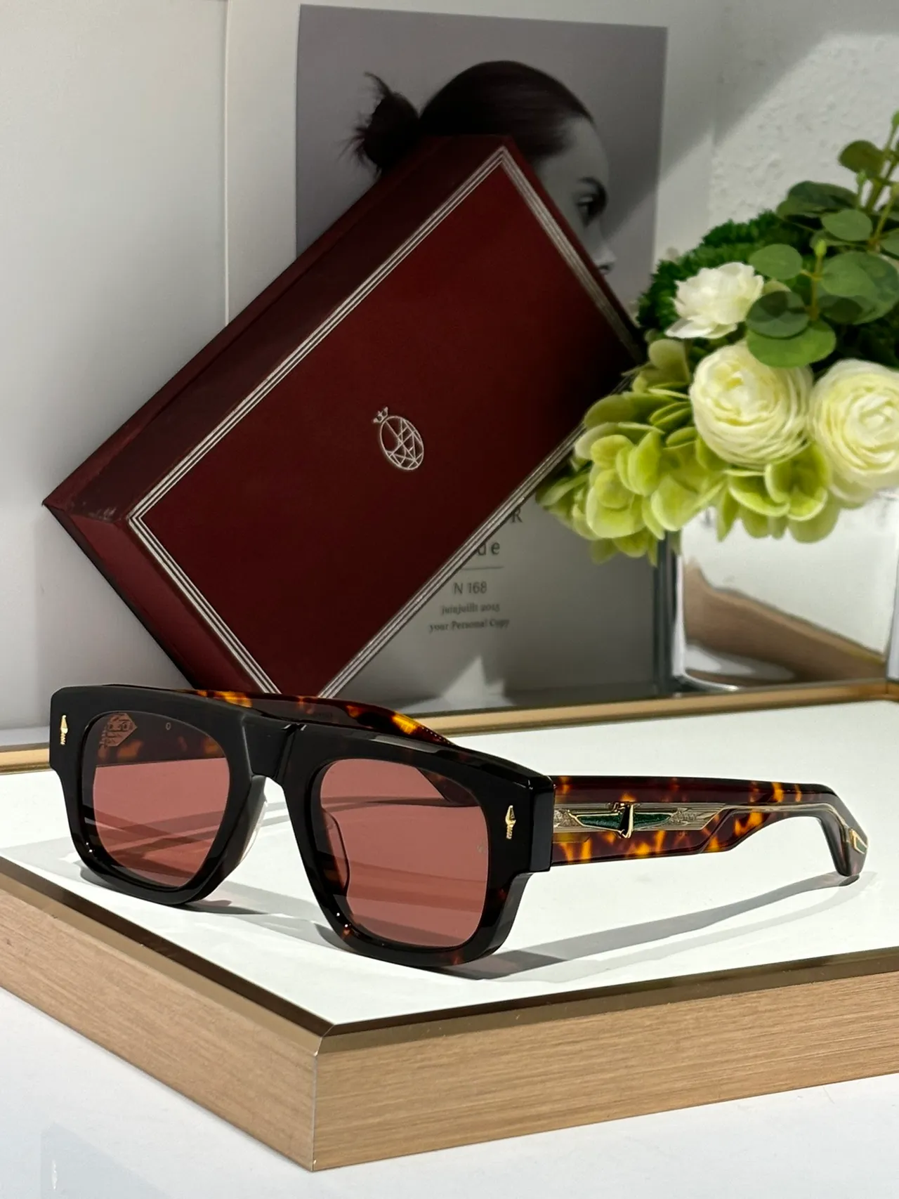 Black Brown Rectangular Frame Double Bridge Sunglasses 8