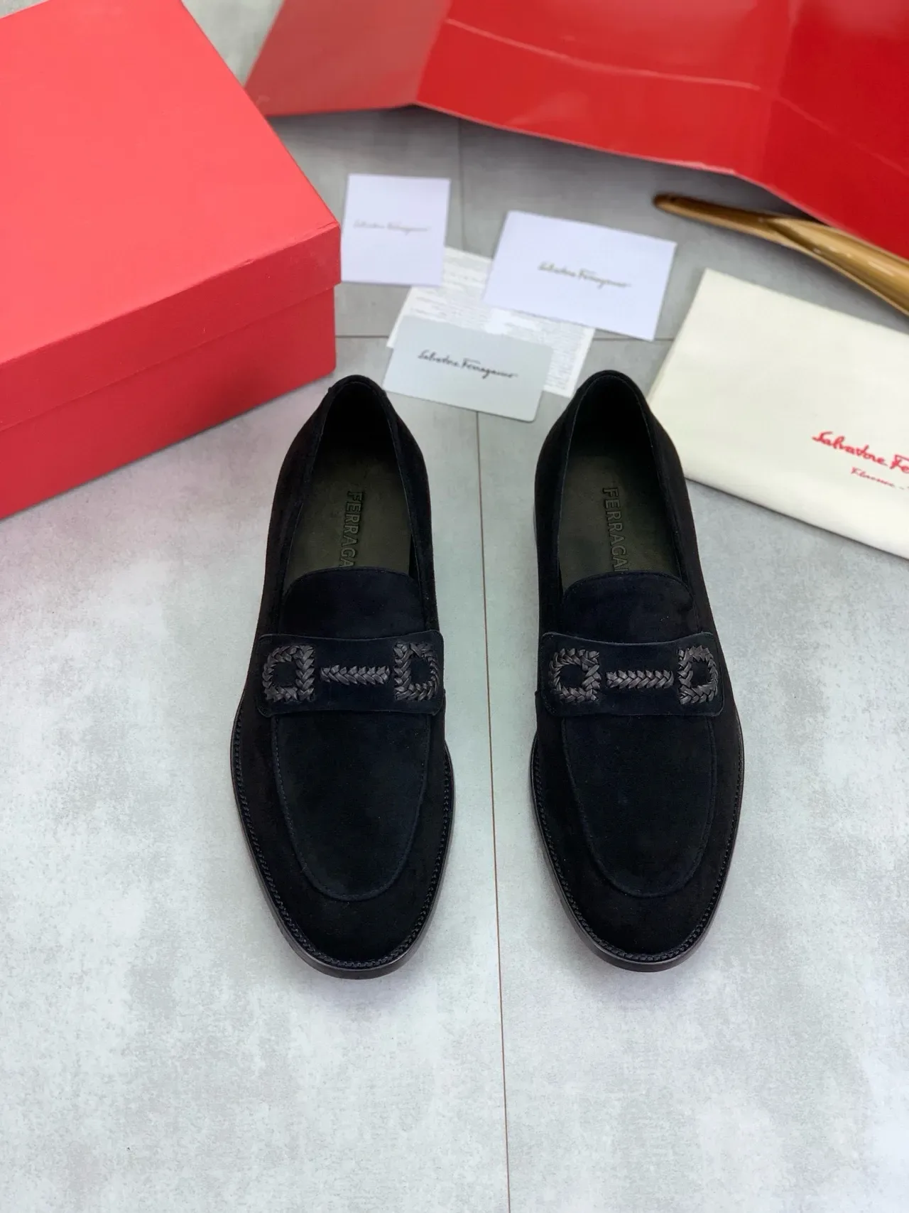 Black Brown Suede Braided Strap Loafer 4