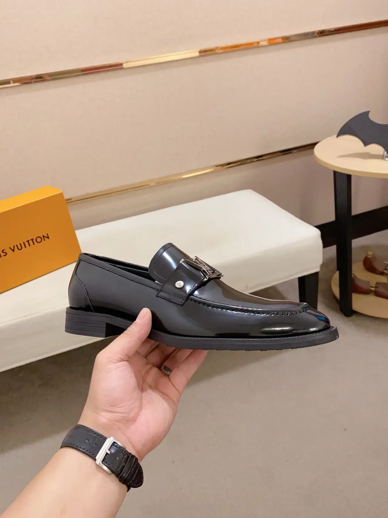 Black Glossy Patent Leather Buckle Strap Loafer 4