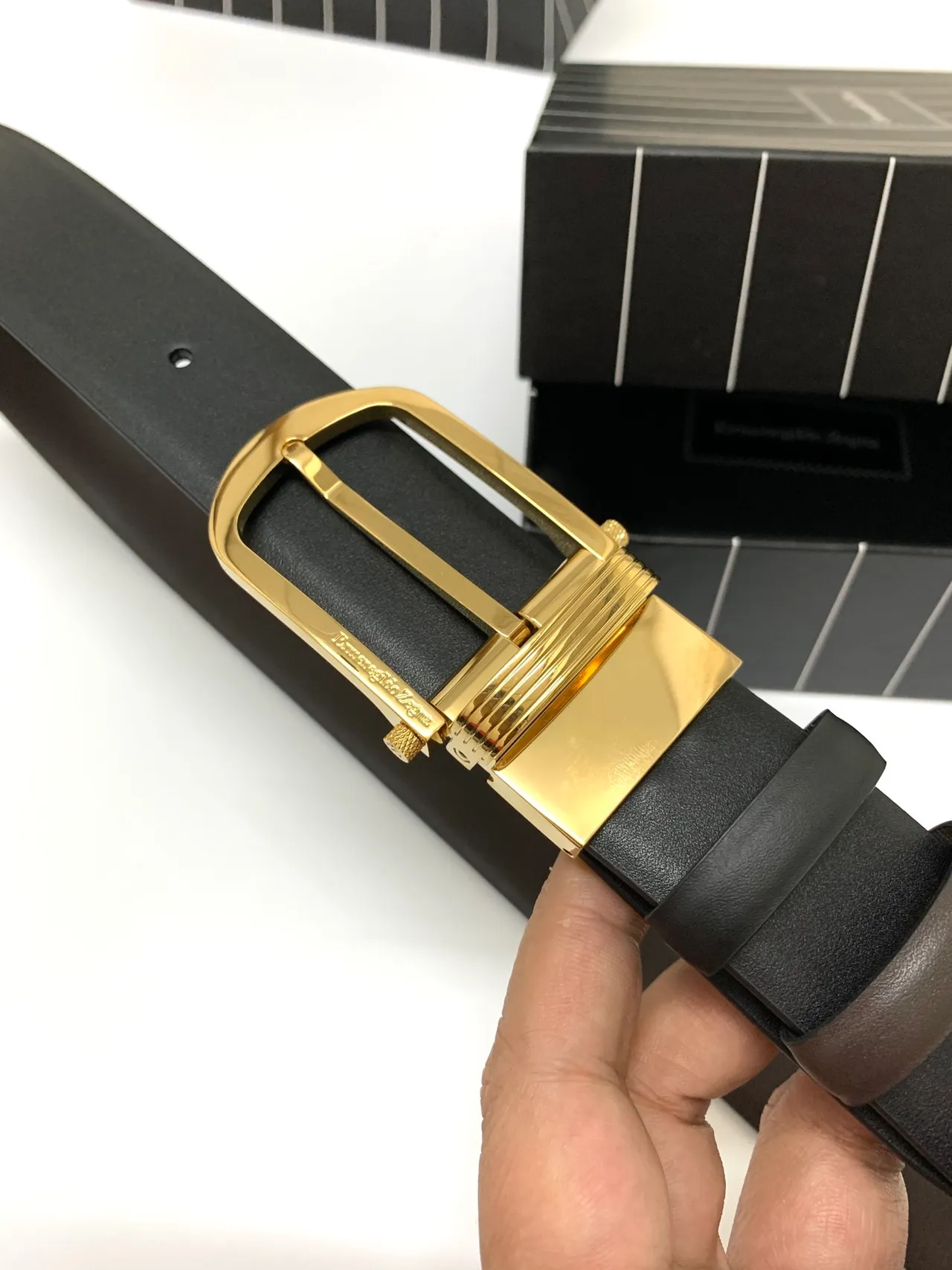Black Gold Buckle Leather Belt 7