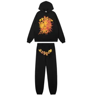 Black Graphic-Print Oversized Hoodie and Cuffed Joggers Tracksuit