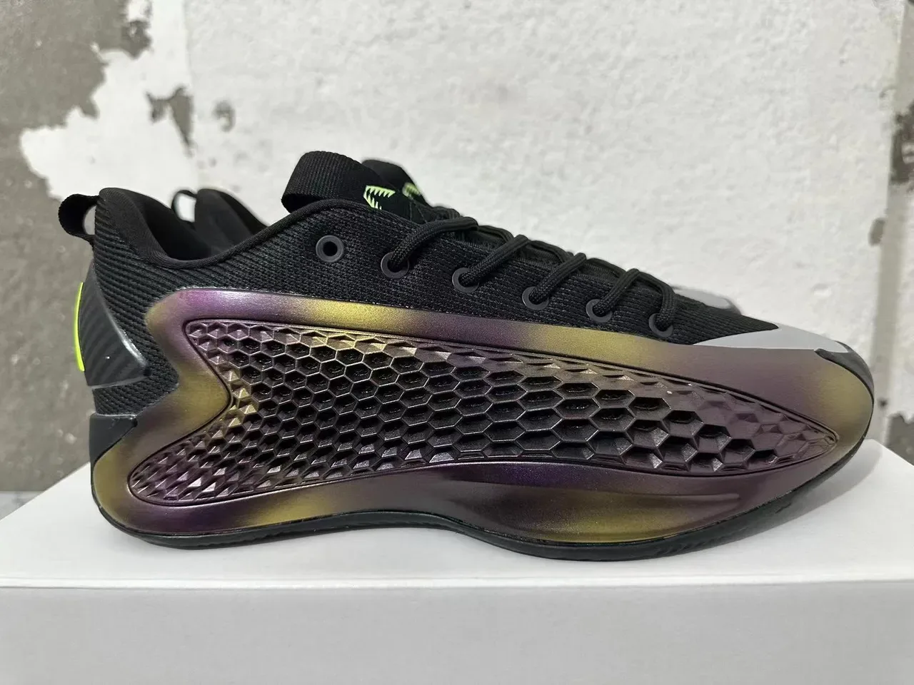 Black Iridescent Purple-Gold Neon Accent Athletic Sneakers 4
