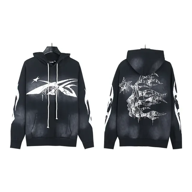 Hoodie noir oversized avec impression graphique distressed 2