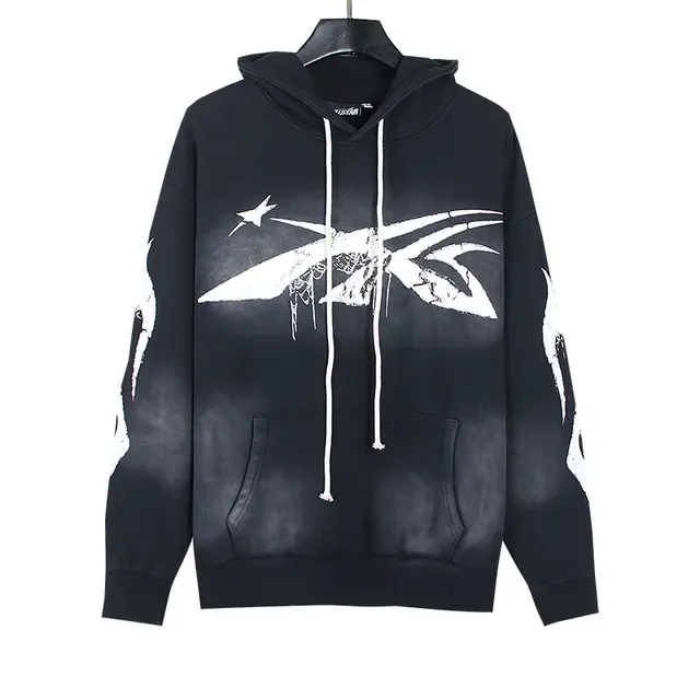 Hoodie noir oversized avec impression graphique distressed 3