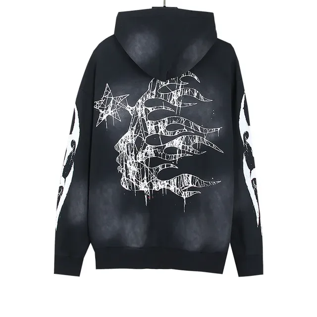Hoodie noir oversized avec impression graphique distressed 4