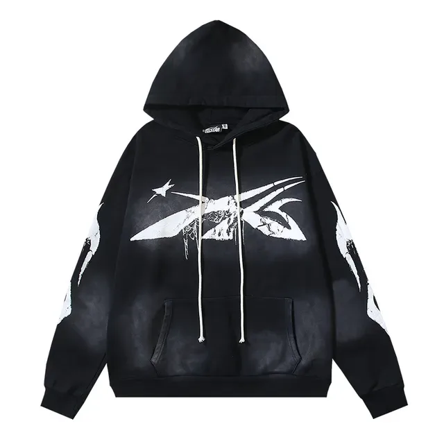 Hoodie noir oversized avec impression graphique distressed 5