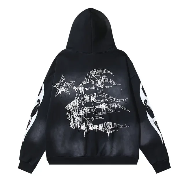 Hoodie noir oversized avec impression graphique distressed 6