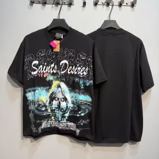 Black Oversized Graphic-Print Horror Art T-Shirt