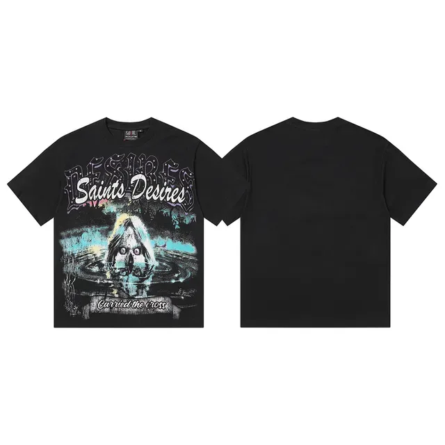 Black Oversized Graphic-Print Horror Art T-Shirt 2