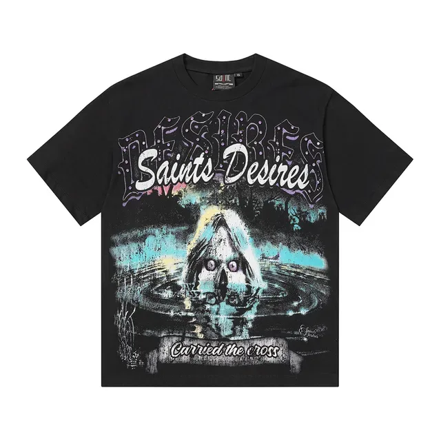 Black Oversized Graphic-Print Horror Art T-Shirt 3