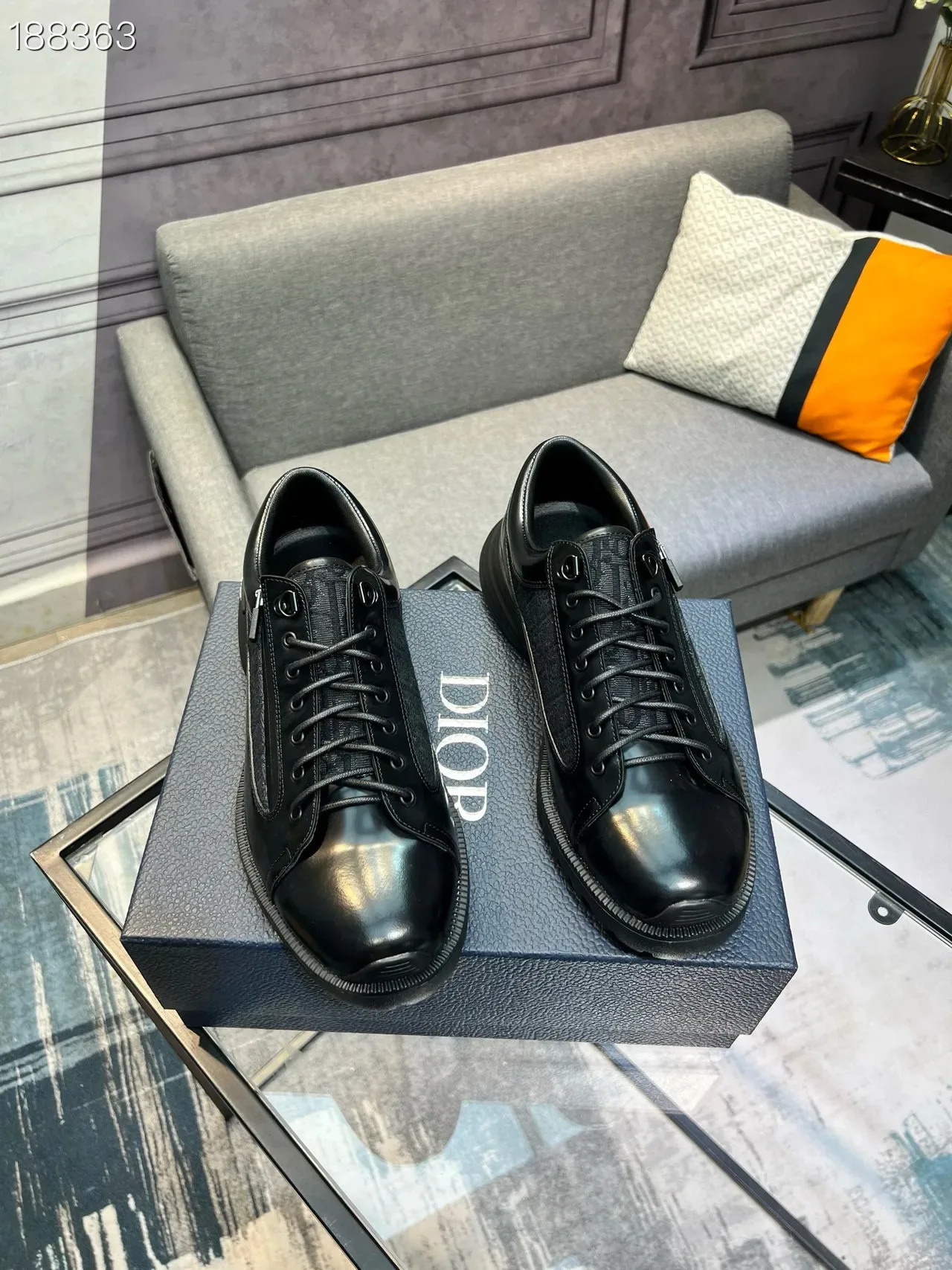 Black Patent and Textured Panel Lace-Up Sneakers 6