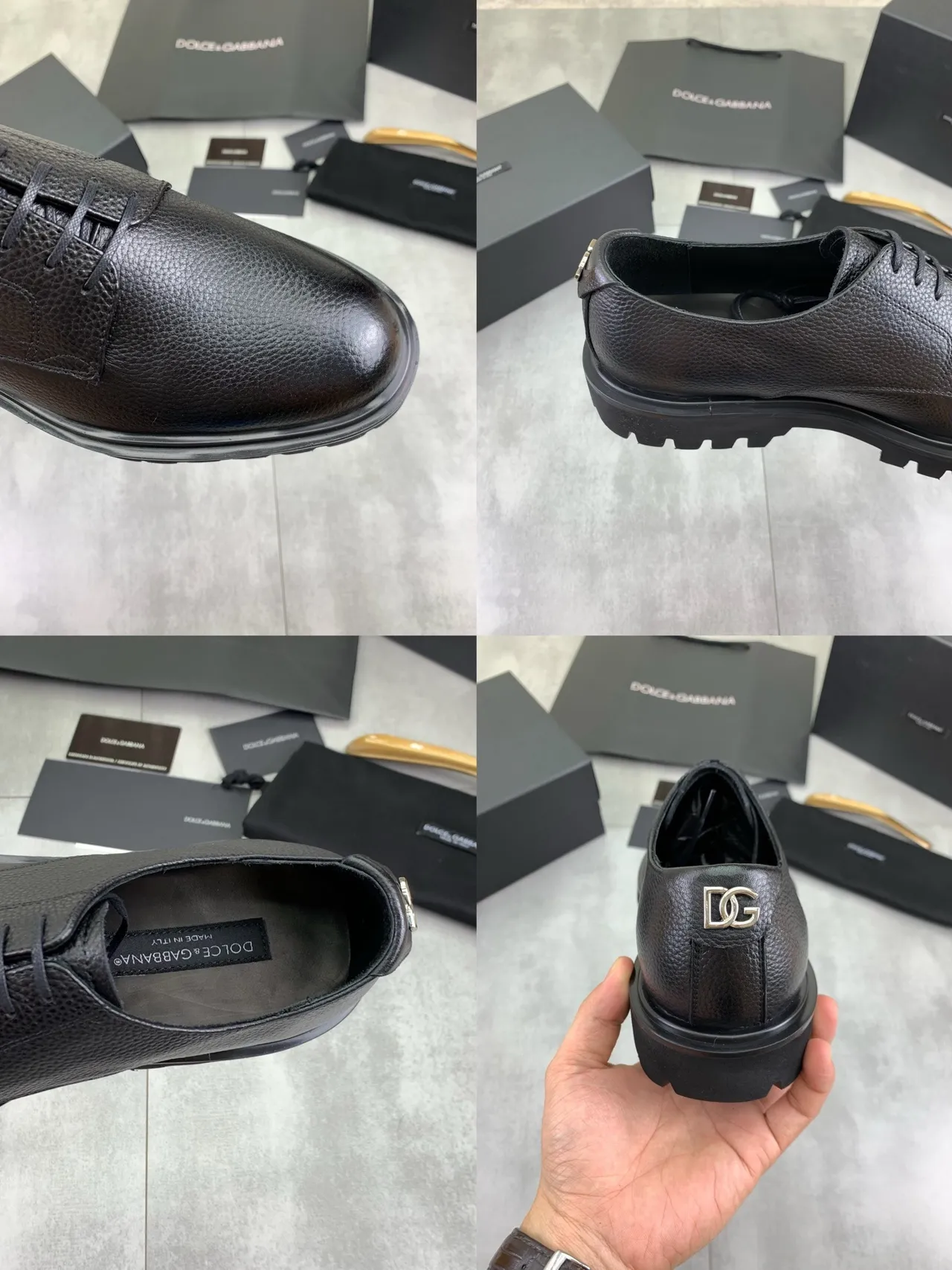 Chaussures Oxford en cuir granité noir avec semelle chunky à crampons 2