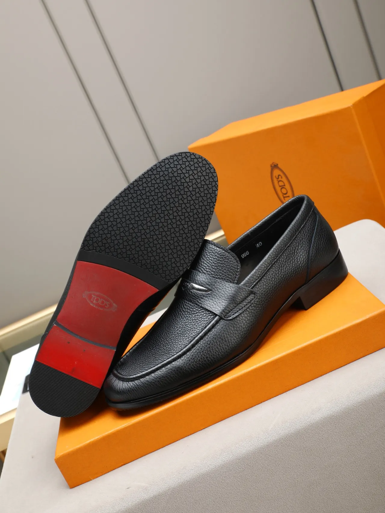 Black Pebbled Leather Penny Strap Loafer 4