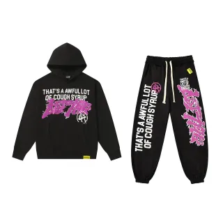 Black Pink Graphic-Print Oversized Fit Hoodie