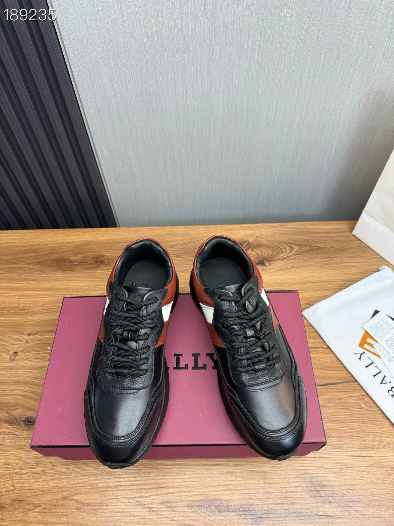 Black Red White Stripe Leather Chunky Sneakers 3