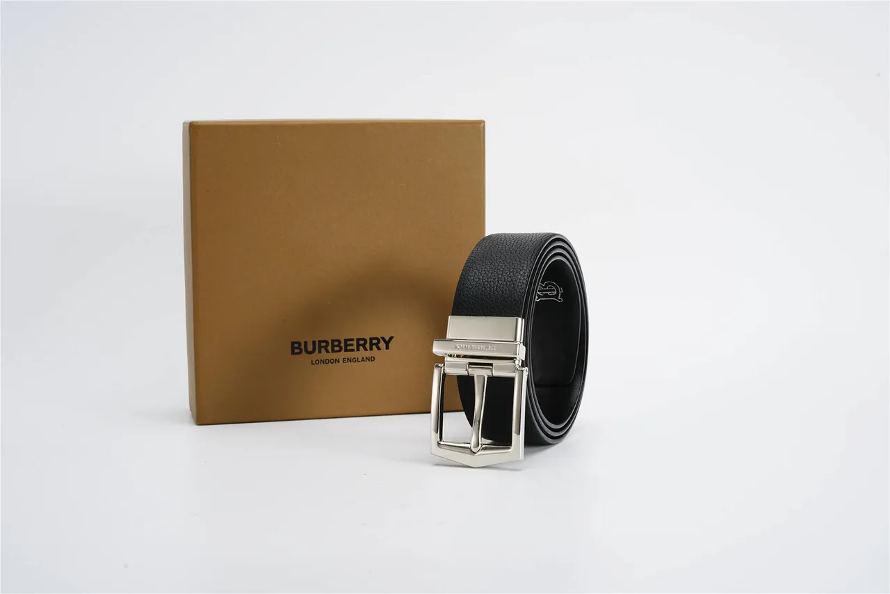 Black Silver Pebbled Reversible Buckle Leather Belt 6
