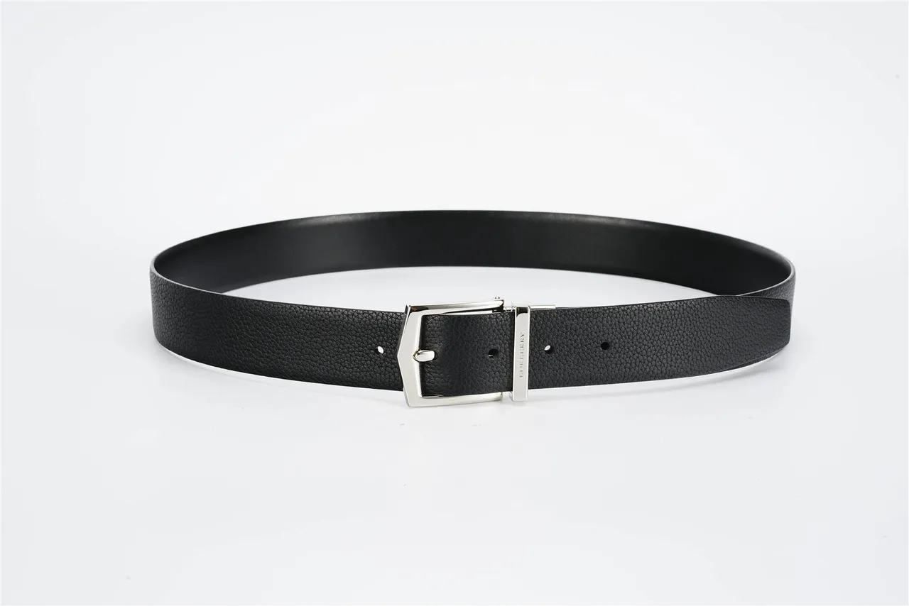 Black Silver Pebbled Reversible Buckle Leather Belt 9