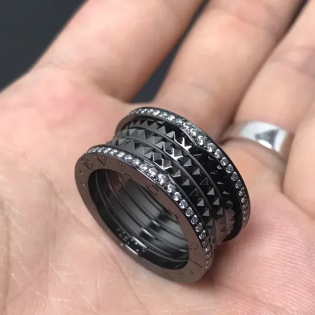 Black Silver Stacked Multi-Band Pavé Crystal Ring 5