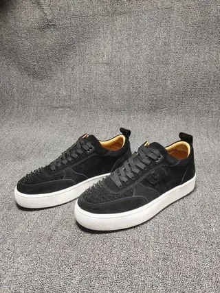 Black Suede and Leather Studded Toe Low-Top Lifestyle Sneakers 3