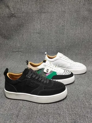 Black Suede and Leather Studded Toe Low-Top Lifestyle Sneakers 6