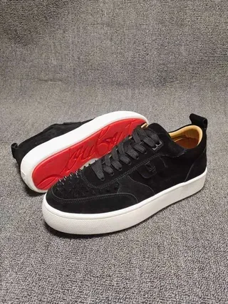 Black Suede and Leather Studded Toe Low-Top Lifestyle Sneakers 7