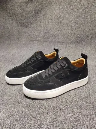Black Suede and Leather Studded Toe Low-Top Lifestyle Sneakers 9
