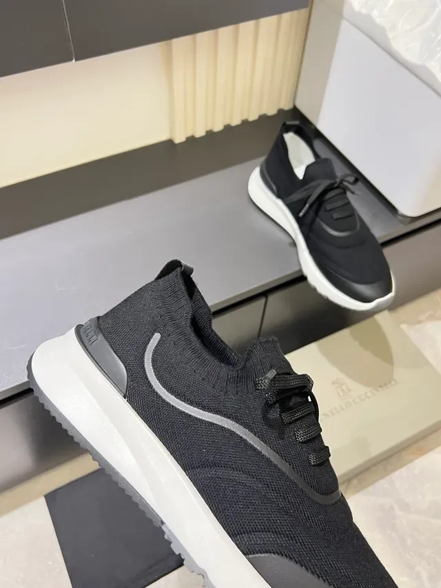 Black White Knit Upper Sock-Fit Collar Sneakers 5