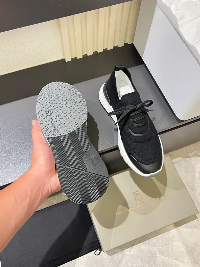 Black White Knit Upper Sock-Fit Collar Sneakers 3
