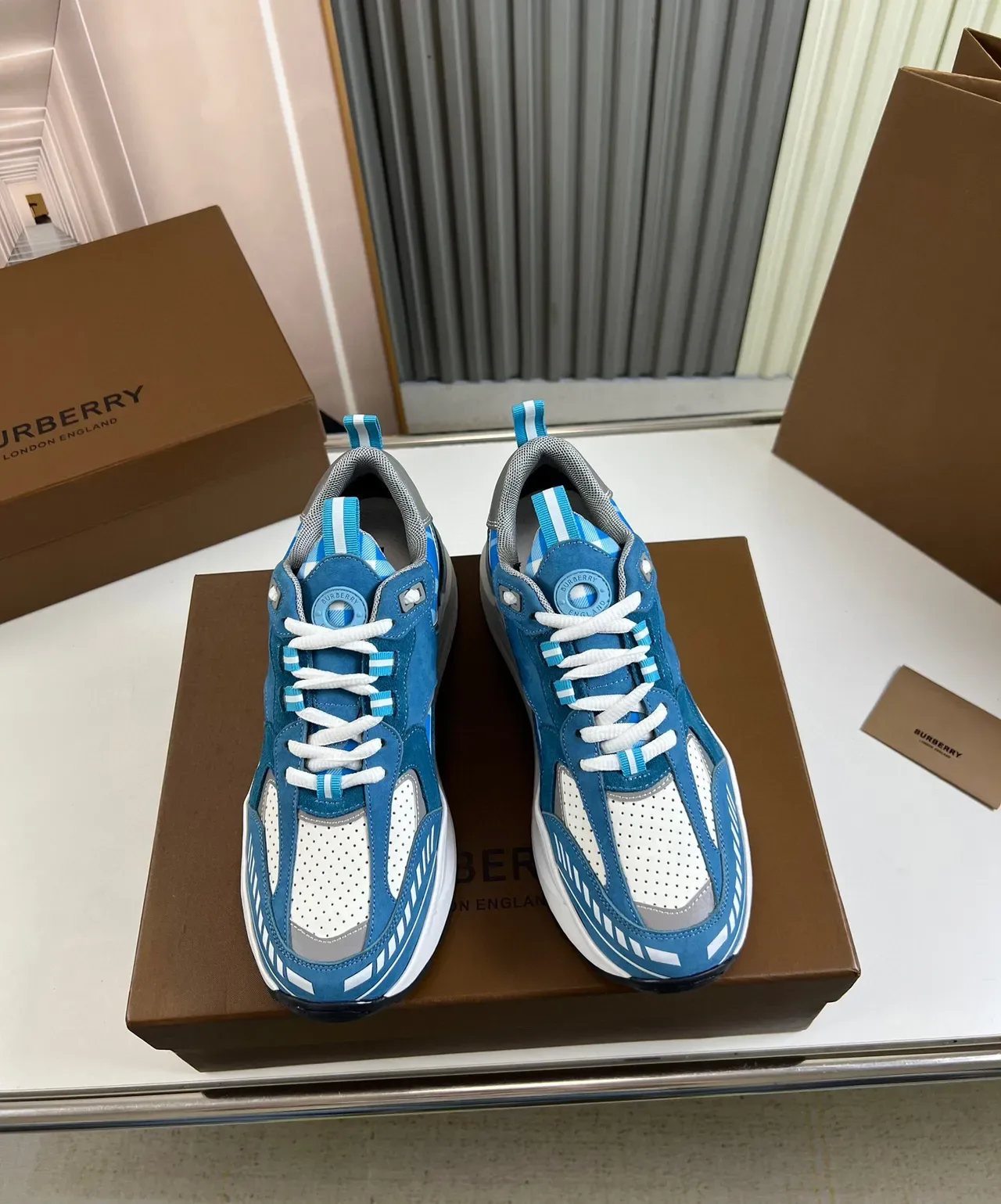 Blue and White Multi-Material Chunky Sole Lifestyle Sneaker 8
