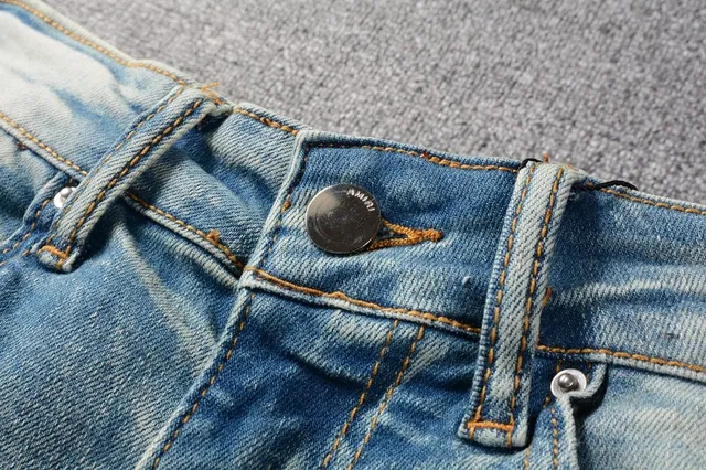 Jeans denim bleu orange lavé léger distressed motif appliqué étoile 12