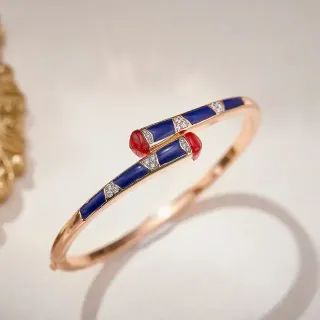 Pulsera de esmalte azul y rojo pavé-set