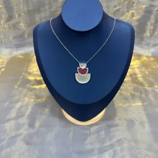 Blue Red Multi-Tiered Fan-Shaped Pendant Pavé-Set Gemstones Necklace