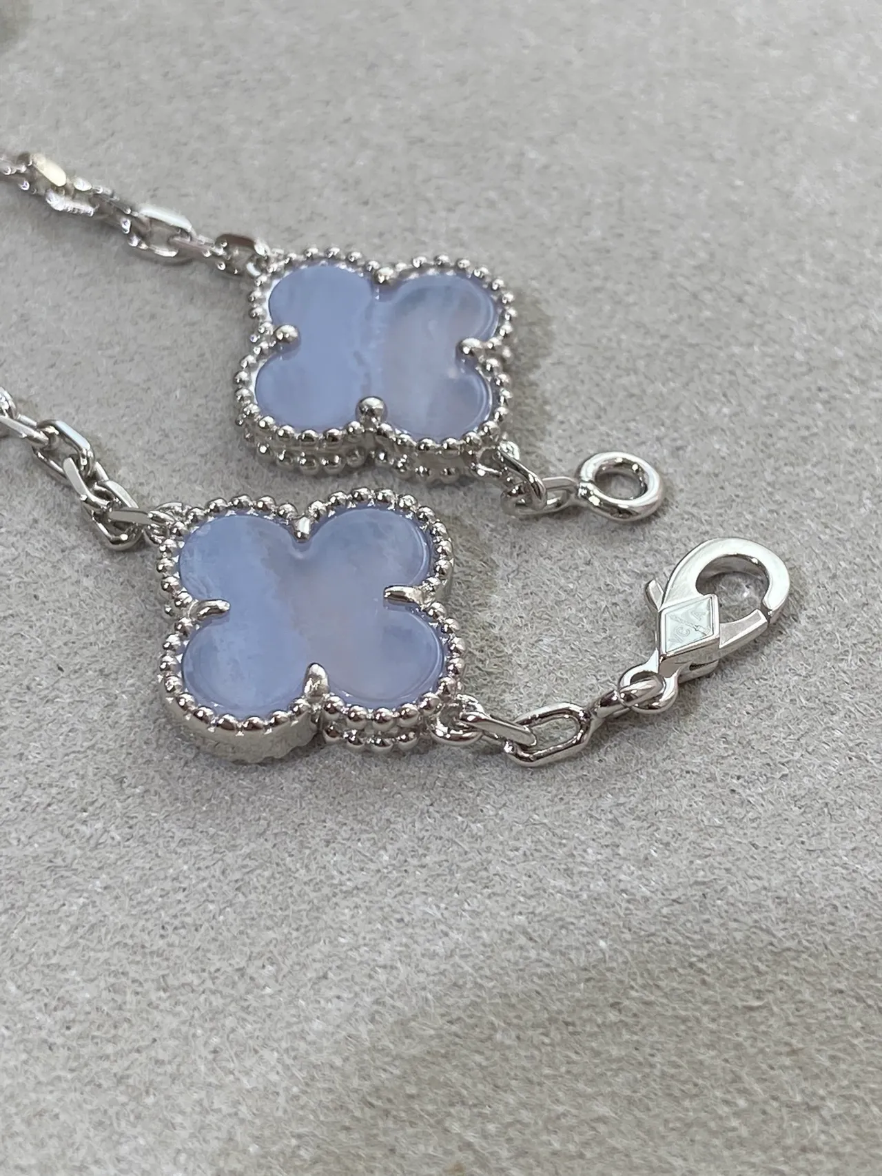 Blue Silver Clover-Link Beaded Bezel Bracelet 2