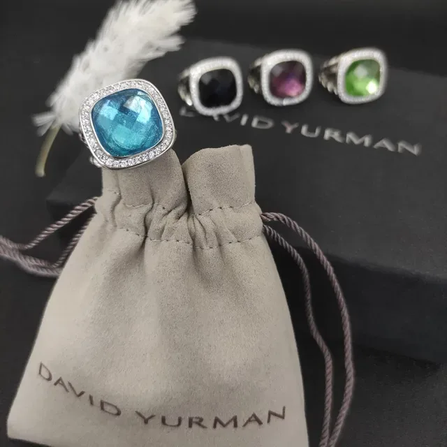 Blue Silver Cushion-Cut Stone Pave Halo Ring 2