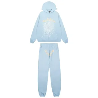 Blue Yellow Oversized Hoodie Graphic Spiderweb Print Tracksuit