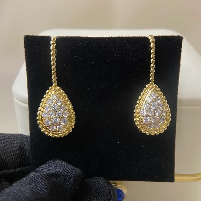 Boucheron Teardrop Pavé Beaded Wire Earrings 6