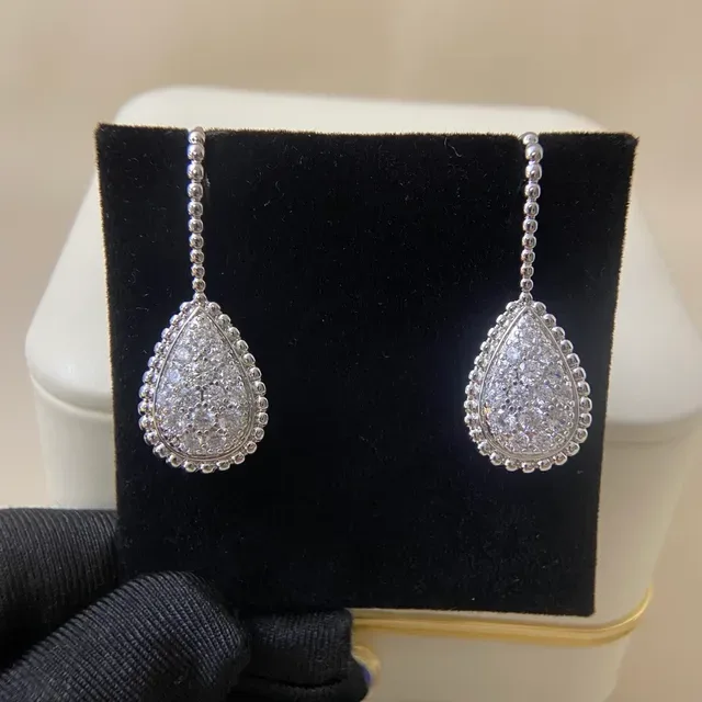 Boucheron Teardrop Pavé Beaded Wire Earrings 7