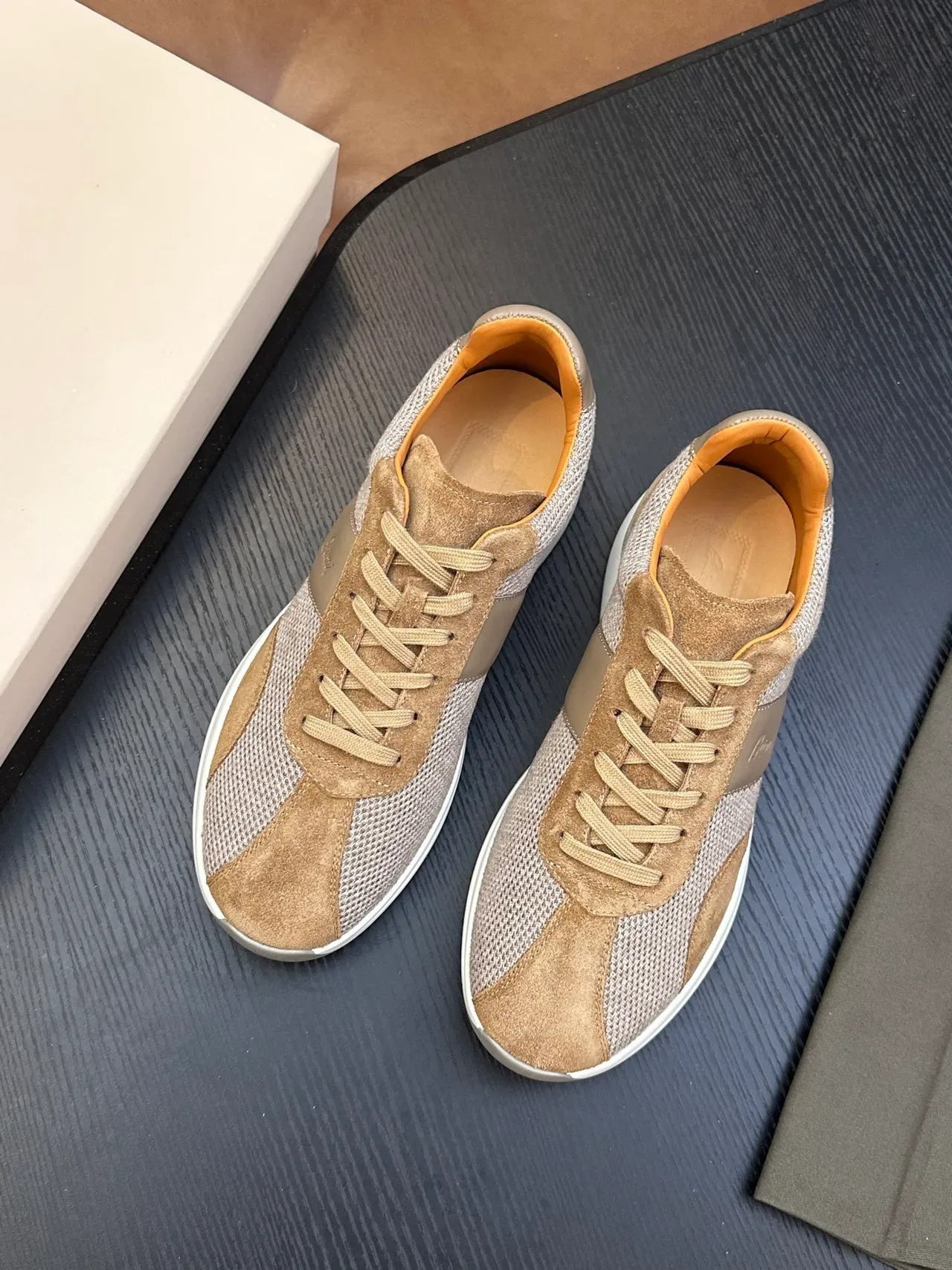 Brioni Beige and Gray Mesh-Suede Lifestyle Sneakers 3