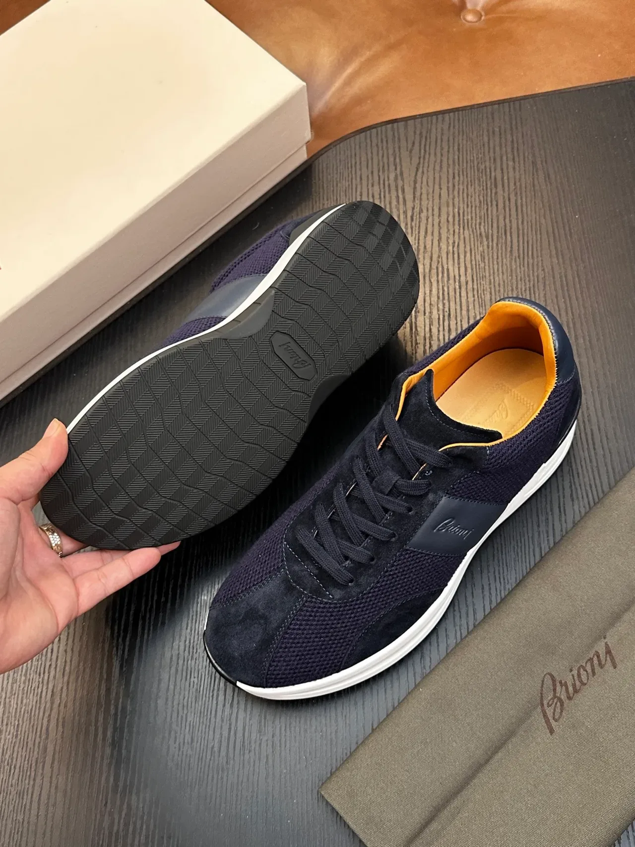 Brioni Navy Suede-Mesh Hybrid Lifestyle Sneaker 9