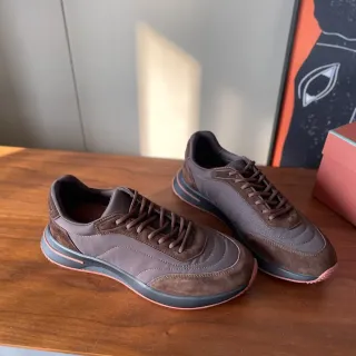 Brown and Gray Mixed-Material Low-Top Lifestyle Sneakers
