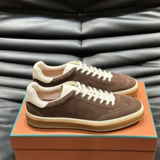Brown Beige Suede Upper Contrast Off-White Heel Tab Sneakers