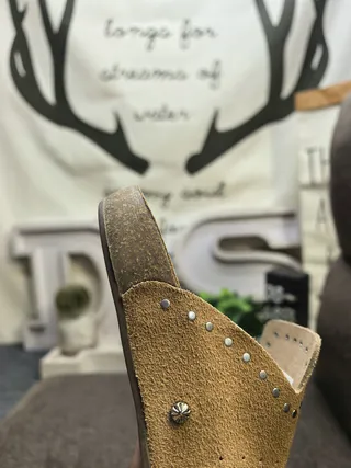 Brown Beige Suede Upper Cork Sole Slippers 3
