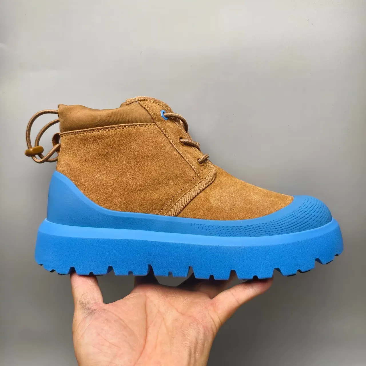 Haut en daim marron bleu Vibrant Chunky Lug Sola Bottines cheville 2