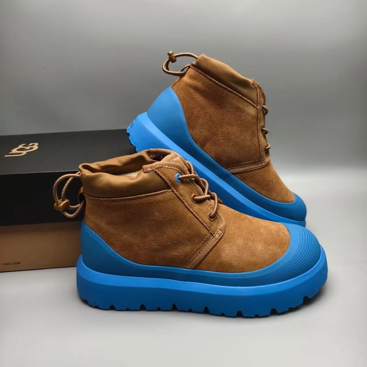 Haut en daim marron bleu Vibrant Chunky Lug Sola Bottines cheville 3