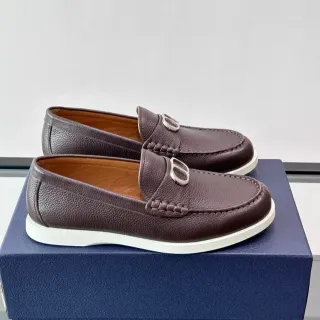 Brown White Pebbled Leather Metal Bit Buckle Loafer