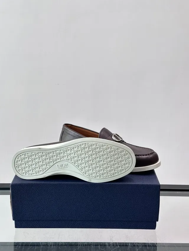 Brown White Pebbled Leather Metal Bit Buckle Loafer 2