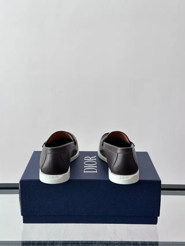 Brown White Pebbled Leather Metal Bit Buckle Loafer 3